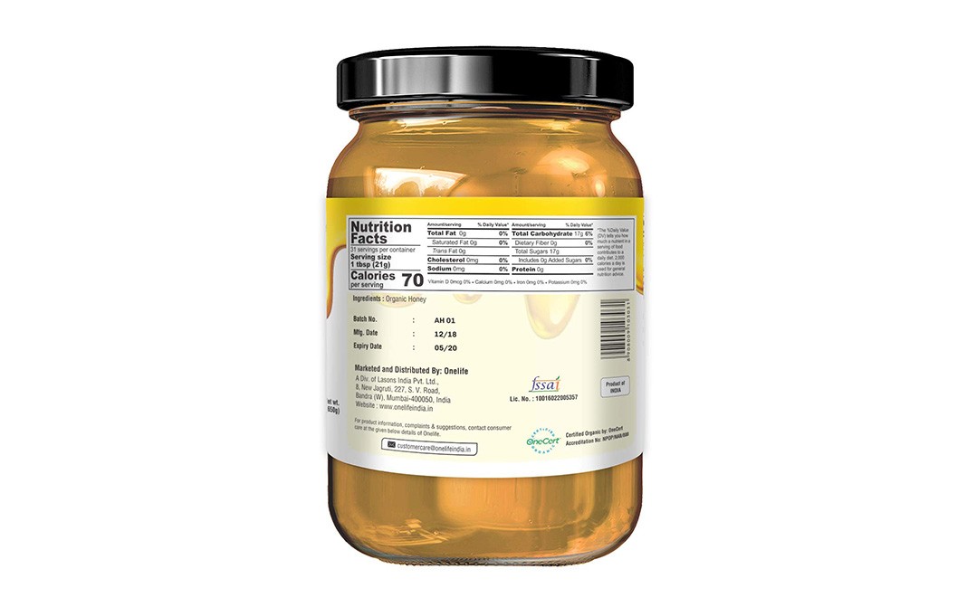 Onelife Organic Honey (Tulsi Holy Basil)   Glass Jar  650 grams